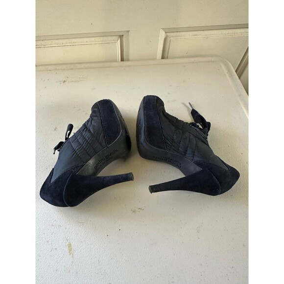 Pedro Garcia Lady Stack Rizzo Blue Nylon Suede Lace Up Italian Ankle Boots US 7 - Picture 5 of 12